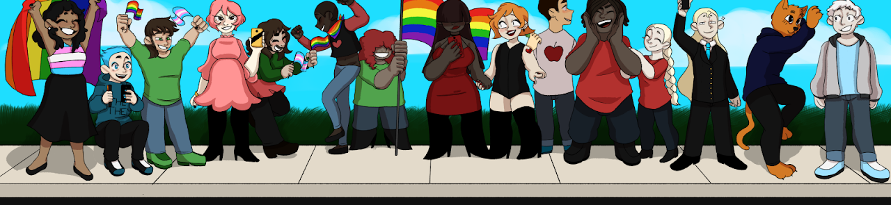 Sidewalk filled with queer folks during pride